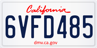 CA license plate 6VFD485