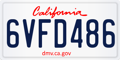 CA license plate 6VFD486