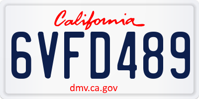 CA license plate 6VFD489
