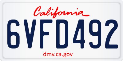 CA license plate 6VFD492