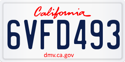 CA license plate 6VFD493