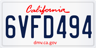 CA license plate 6VFD494