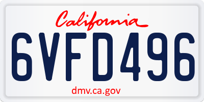 CA license plate 6VFD496