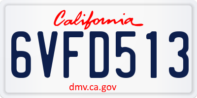 CA license plate 6VFD513