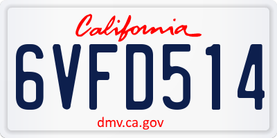 CA license plate 6VFD514