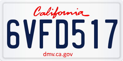 CA license plate 6VFD517