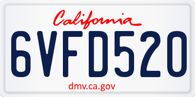 CA license plate 6VFD520