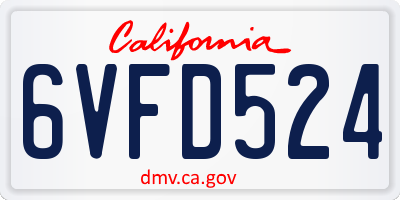 CA license plate 6VFD524