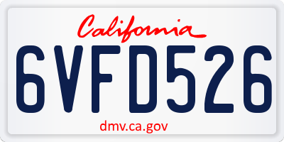 CA license plate 6VFD526