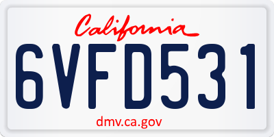 CA license plate 6VFD531