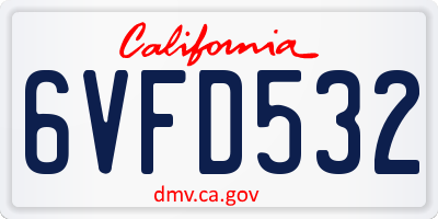 CA license plate 6VFD532
