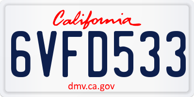 CA license plate 6VFD533