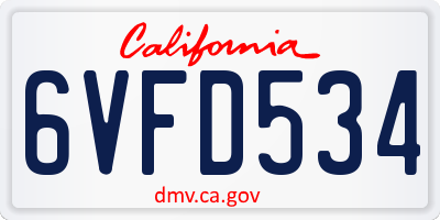 CA license plate 6VFD534