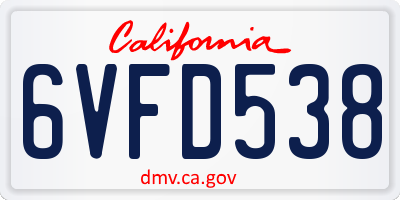 CA license plate 6VFD538