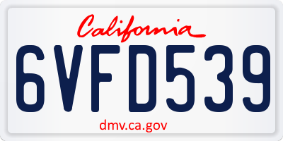 CA license plate 6VFD539