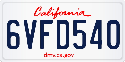 CA license plate 6VFD540