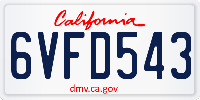 CA license plate 6VFD543