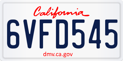 CA license plate 6VFD545