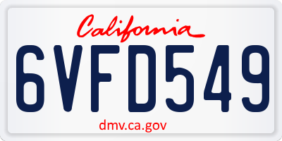 CA license plate 6VFD549