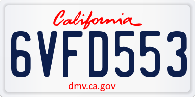 CA license plate 6VFD553