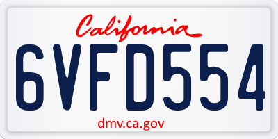 CA license plate 6VFD554