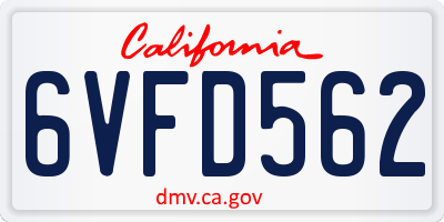 CA license plate 6VFD562