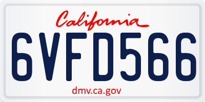 CA license plate 6VFD566