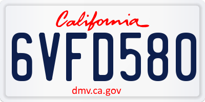 CA license plate 6VFD580