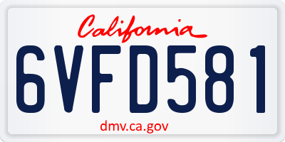 CA license plate 6VFD581