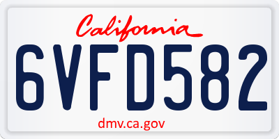CA license plate 6VFD582