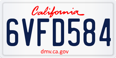 CA license plate 6VFD584