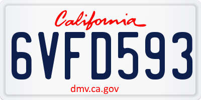 CA license plate 6VFD593