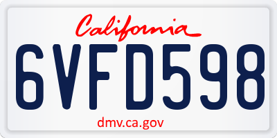 CA license plate 6VFD598