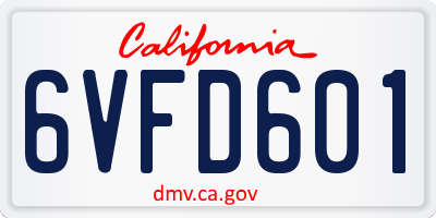 CA license plate 6VFD601