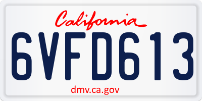 CA license plate 6VFD613