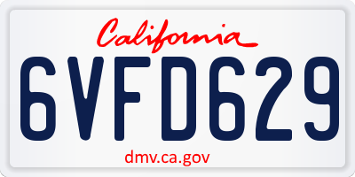 CA license plate 6VFD629