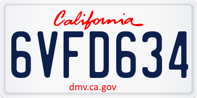 CA license plate 6VFD634