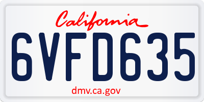 CA license plate 6VFD635