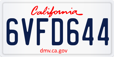 CA license plate 6VFD644