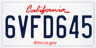 CA license plate 6VFD645