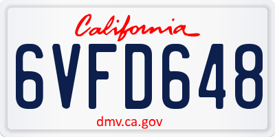 CA license plate 6VFD648