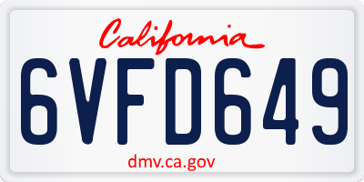 CA license plate 6VFD649