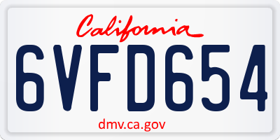 CA license plate 6VFD654