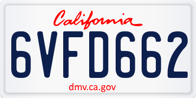 CA license plate 6VFD662