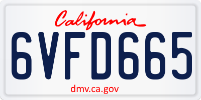CA license plate 6VFD665