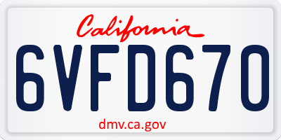 CA license plate 6VFD670