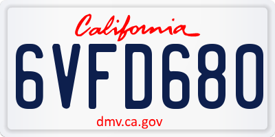 CA license plate 6VFD680