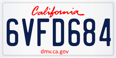 CA license plate 6VFD684