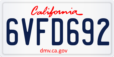 CA license plate 6VFD692