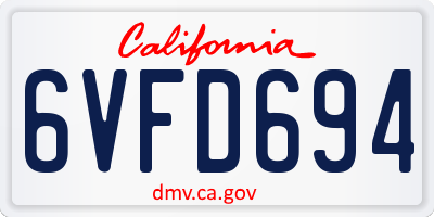 CA license plate 6VFD694
